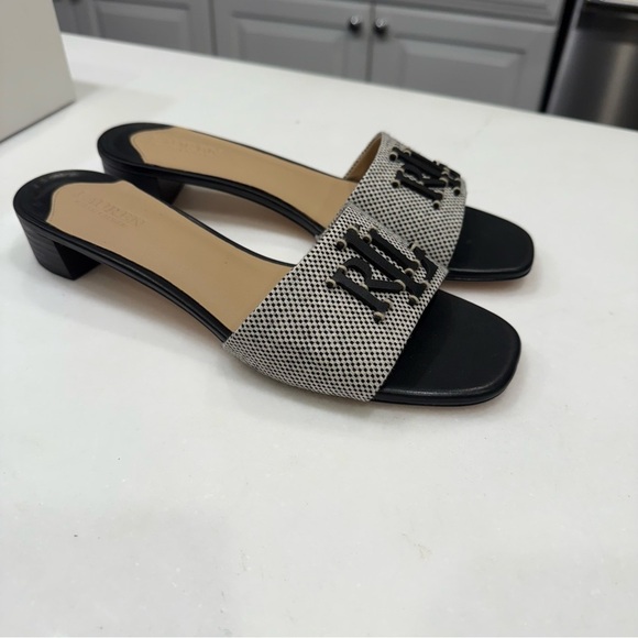 Ralph Lauren “Fay” Women’s Canvas & Leather Sandals Ivory/Black Sz 7.5 - Picture 5 of 10